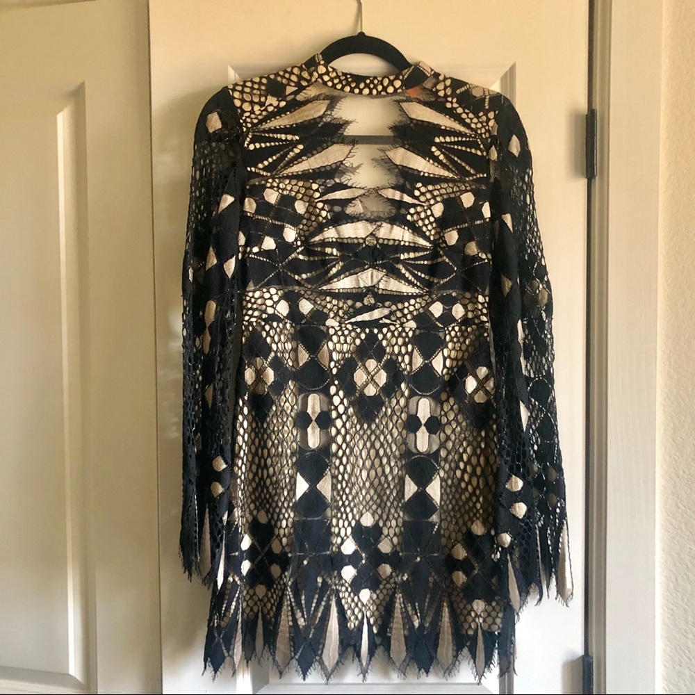 Free People Black Deco Lace Mini Dress